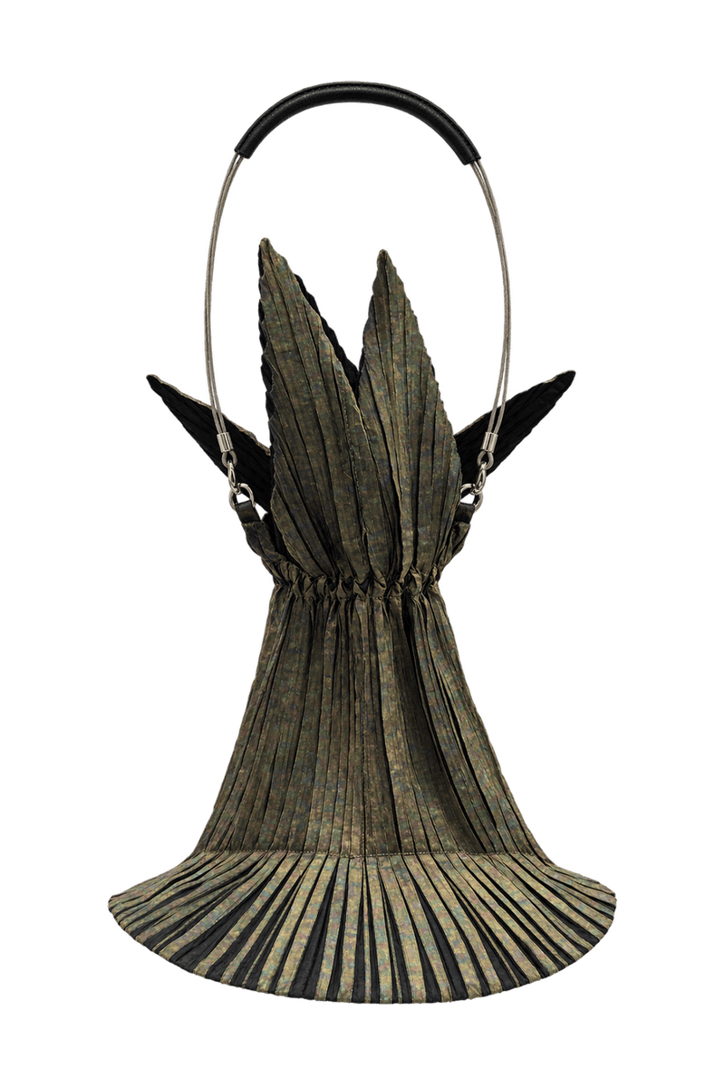 1990s Iridescent Bronze-Green Pleated Handbag - Back View