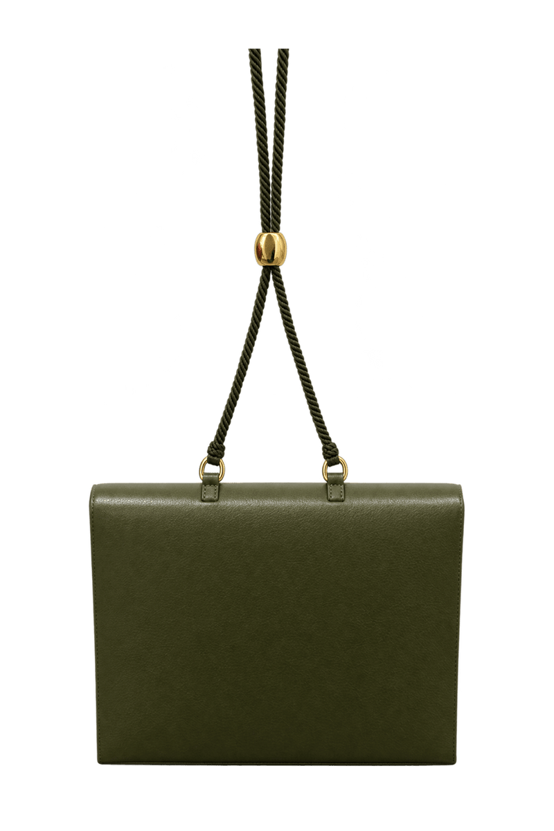 1970s Olive Green Leather Shoulder Bag - Back View