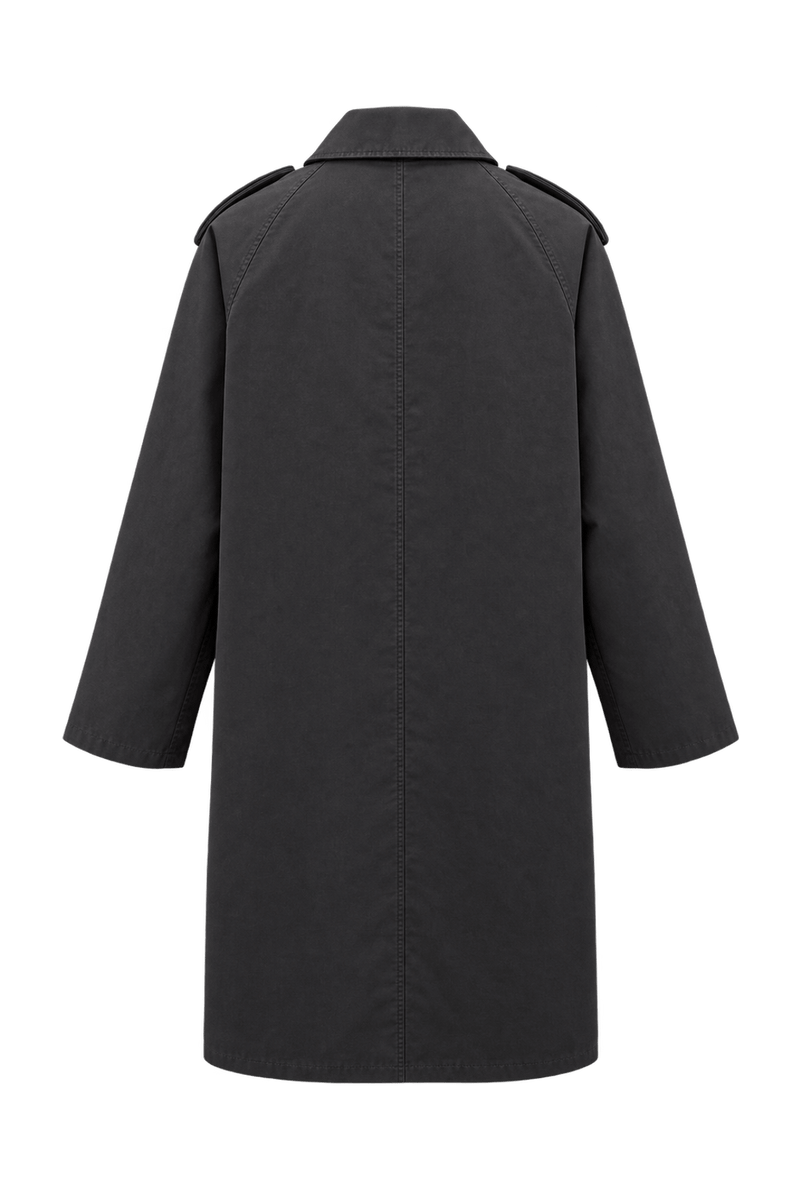 1940s Charcoal Black Cotton-Blend Coat - Back View