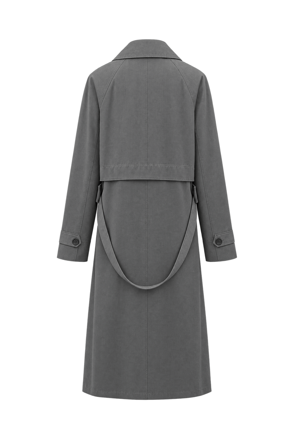 1980s Charcoal Gray Cotton Trench Coat - Back View
