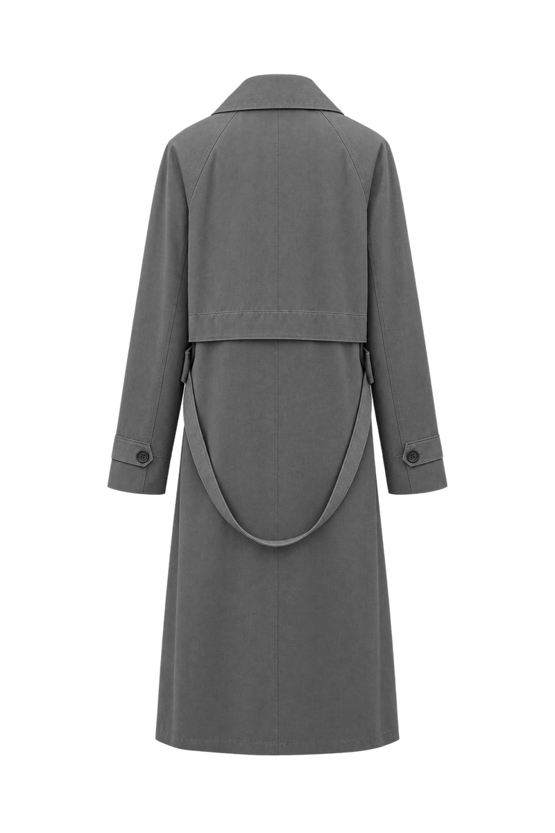 1980s Charcoal Gray Cotton Trench Coat - Back View