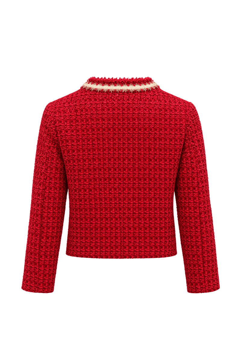 1990s Bright Crimson Red Unverified Textile Jacket - Back View