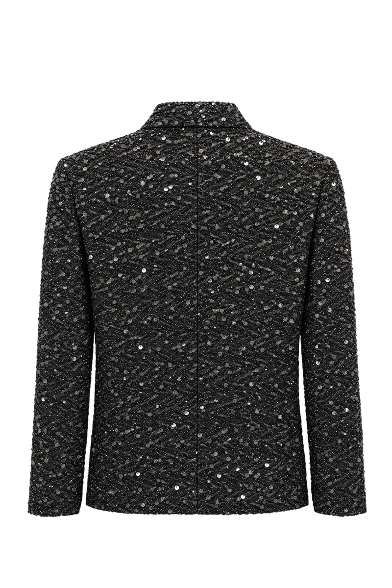 1980s Black Beaded Synthetic Jacket - Back View