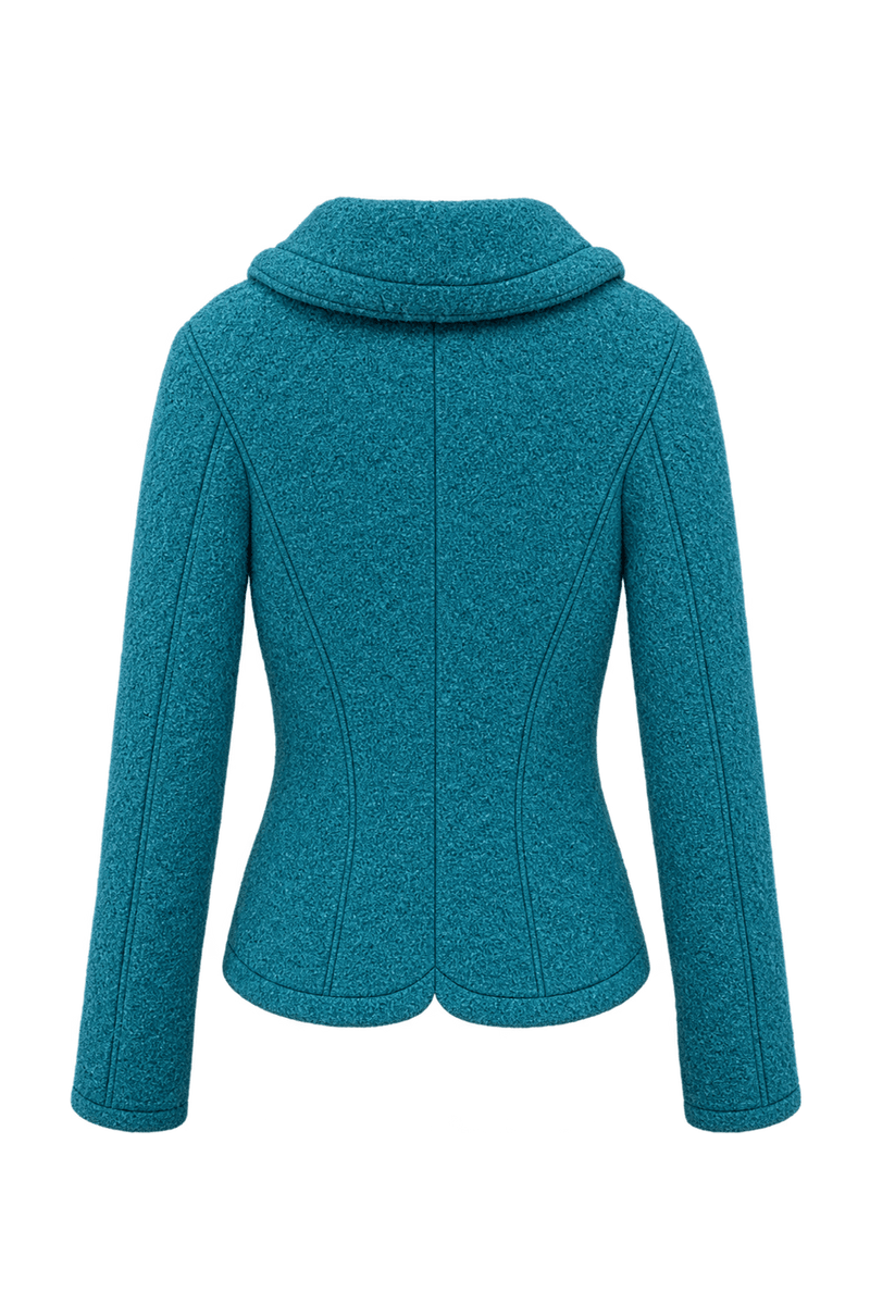 1980s Teal Blue Wool Jacket - Back View