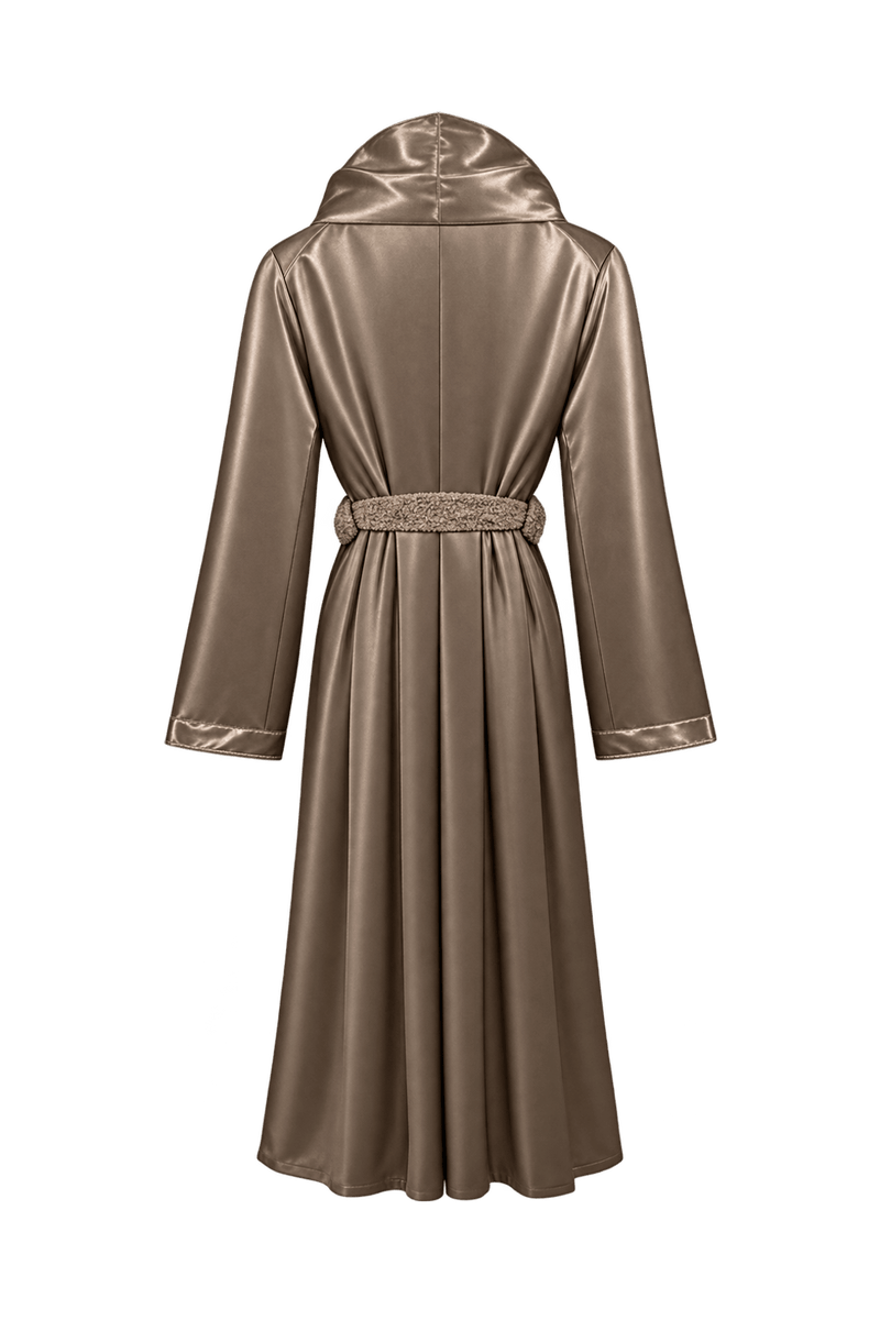 1980s Champagne Bronze Satin Coat - Back View