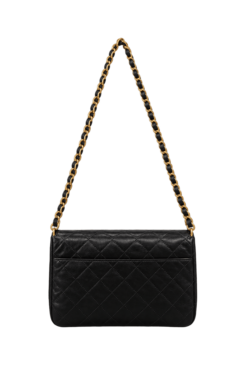 1990s Black Leather Shoulder Bag - Back View