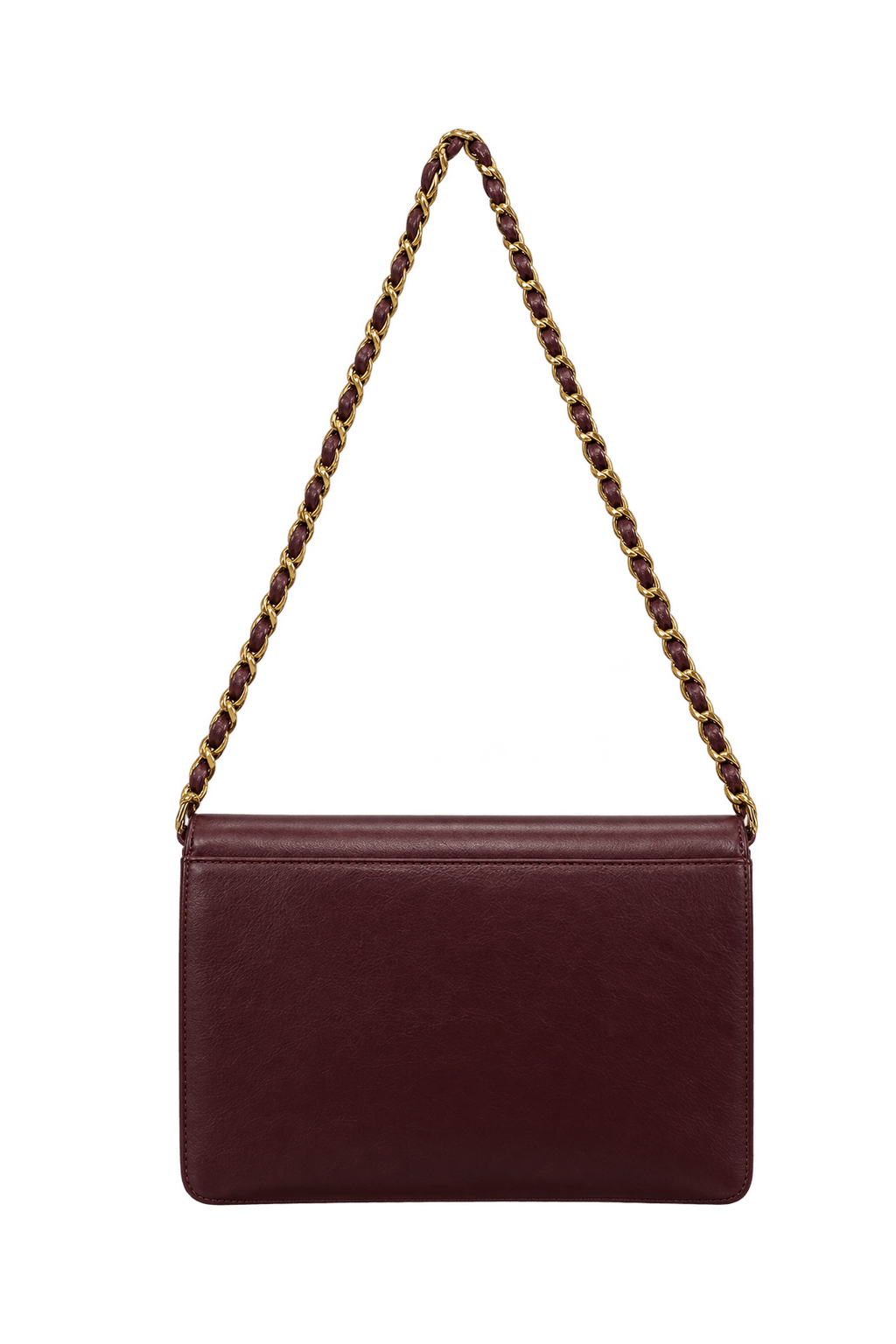 1990s Deep Burgundy Leather Shoulder Bag - Back View