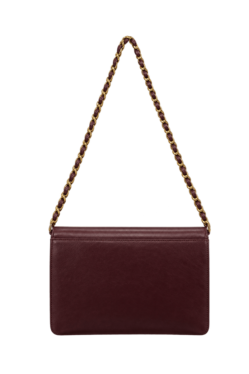1990s Deep Burgundy Leather Shoulder Bag - Back View