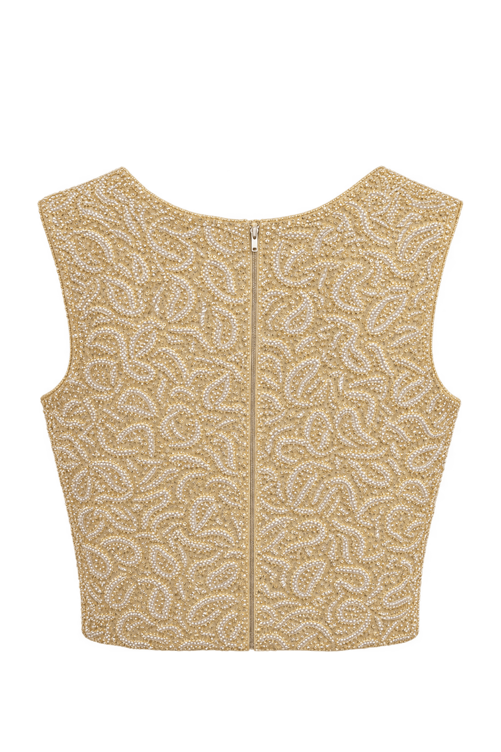 1960s Champagne Gold Beaded Crop Top - Back View