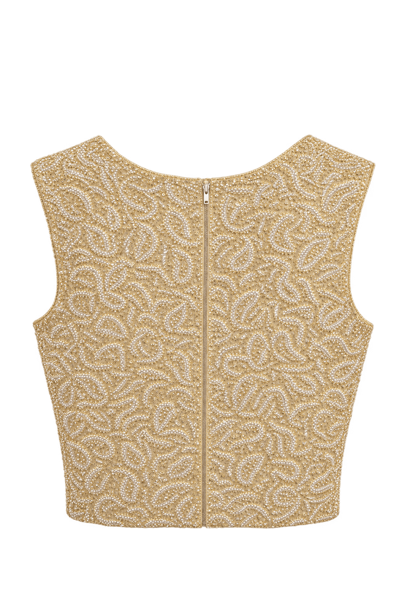 1960s Champagne Gold Beaded Crop Top - Back View