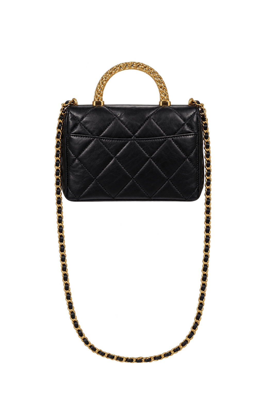 1990s Black Leather-Like Handbag - Back View