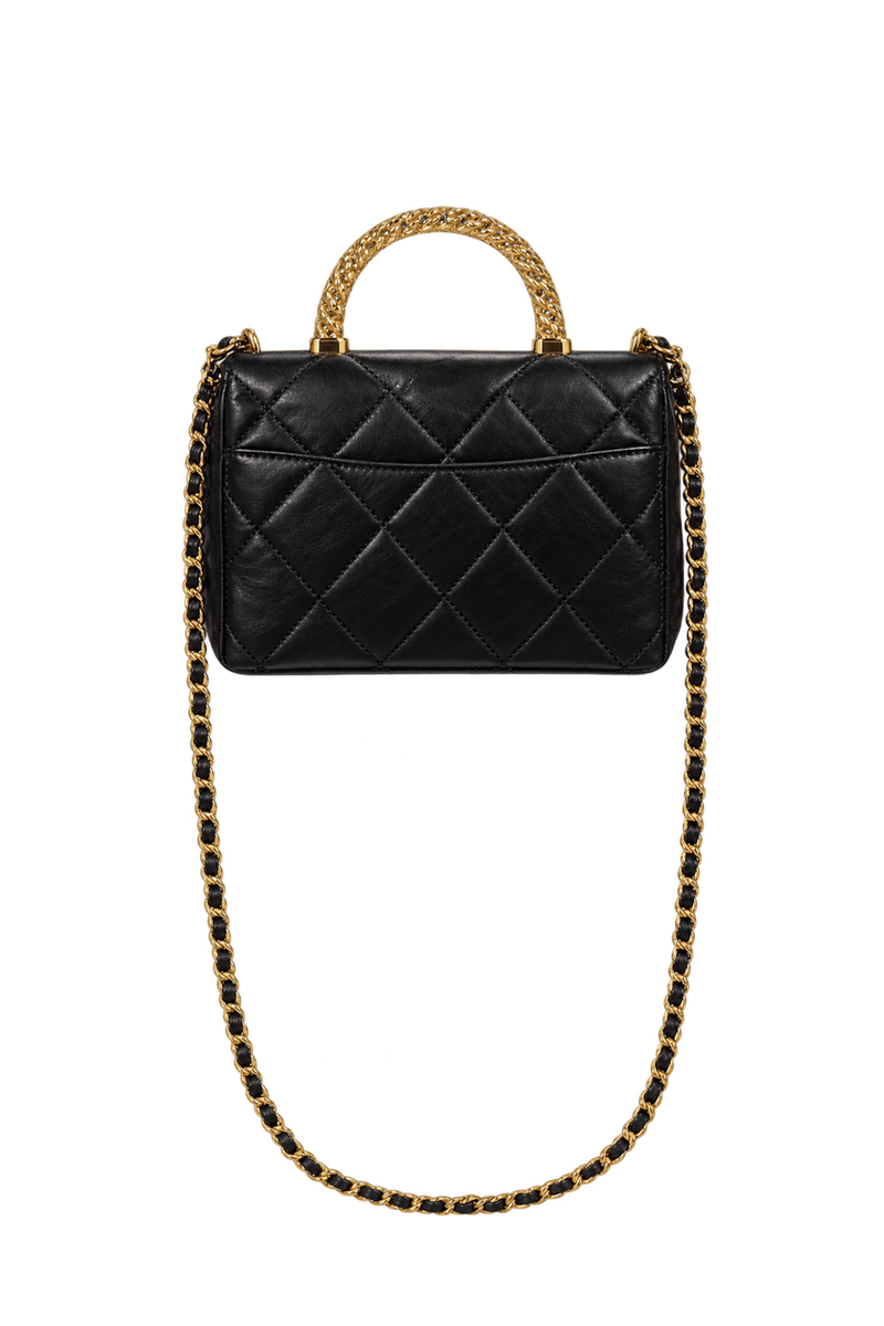 1990s Black Leather-Like Handbag - Back View