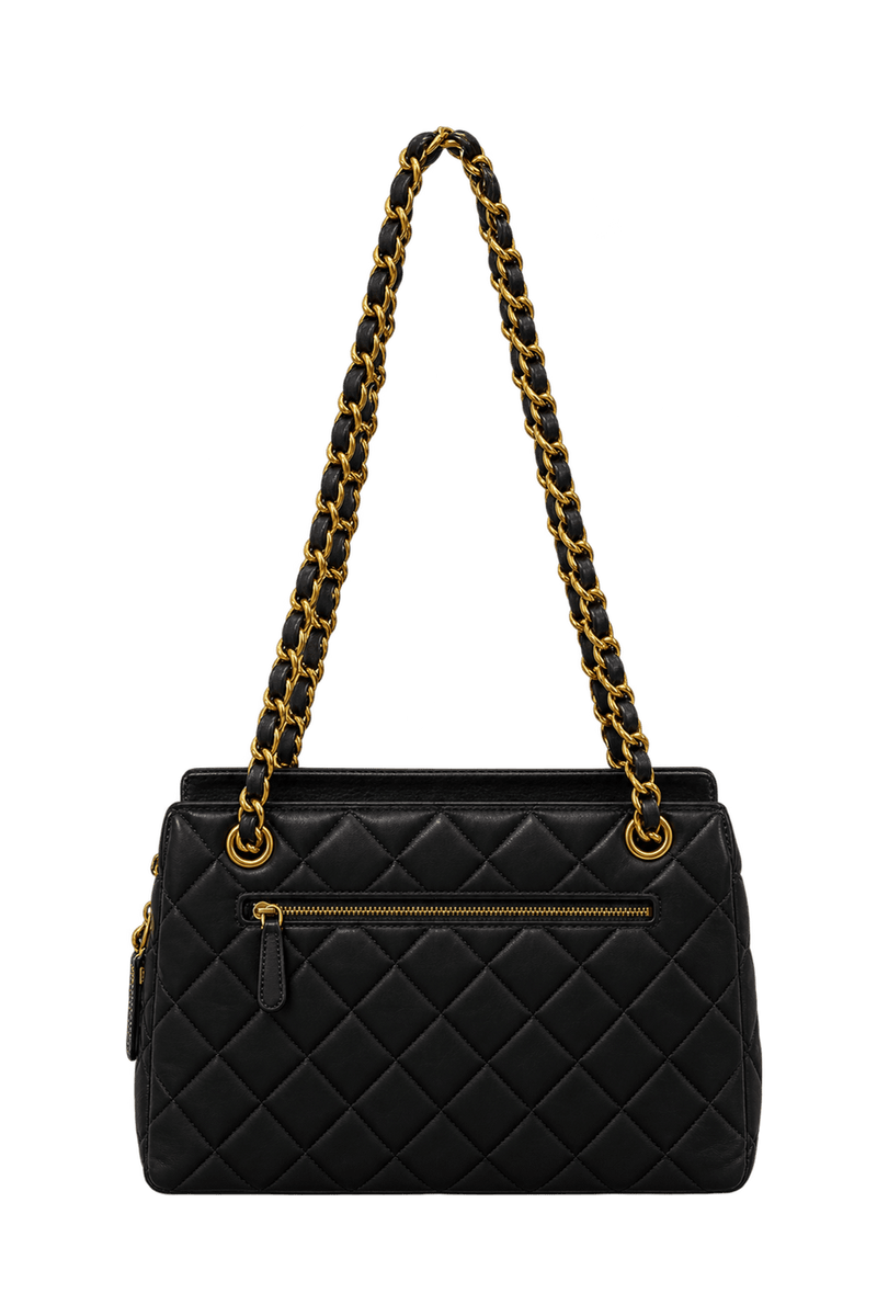 1990s Black Leather Shoulder Bag - Back View