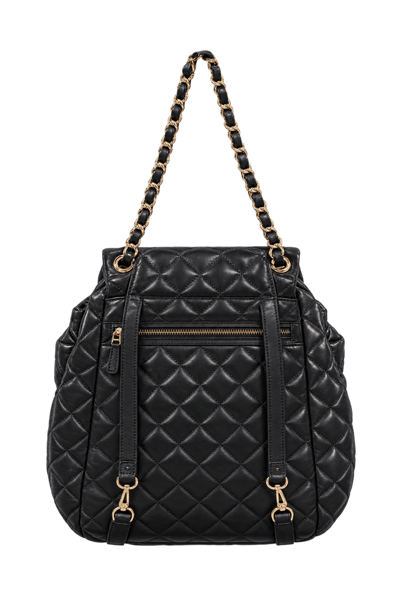 1990s Black Leather Backpack - Back View