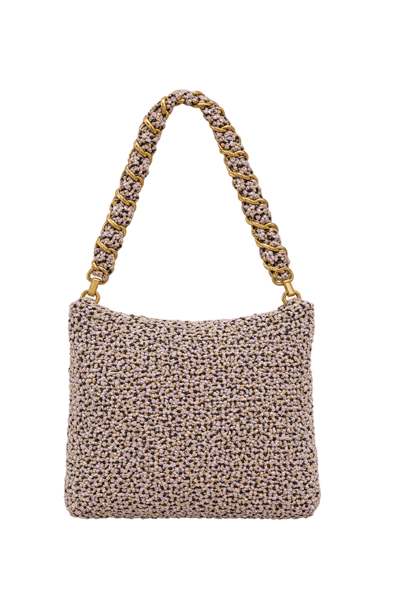 1990s Mauve Pink Bouclé Tweed Shoulder Bag - Back View