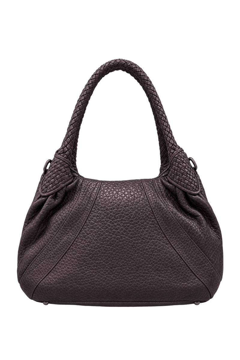 1990s Dark Plum Brown Leather Handbag - Back View