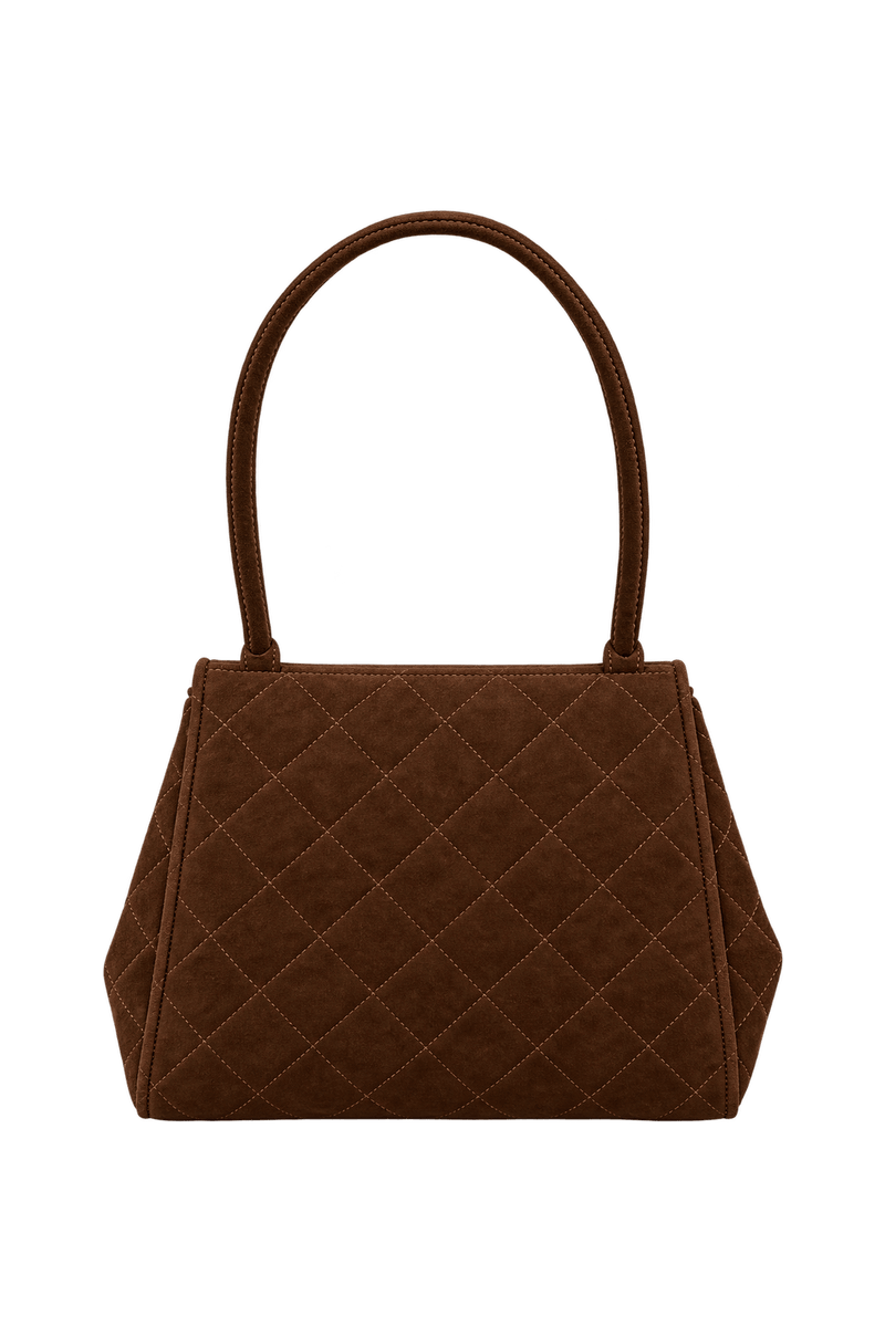 1990s Chocolate Brown Suede-Like Handbag - Back View