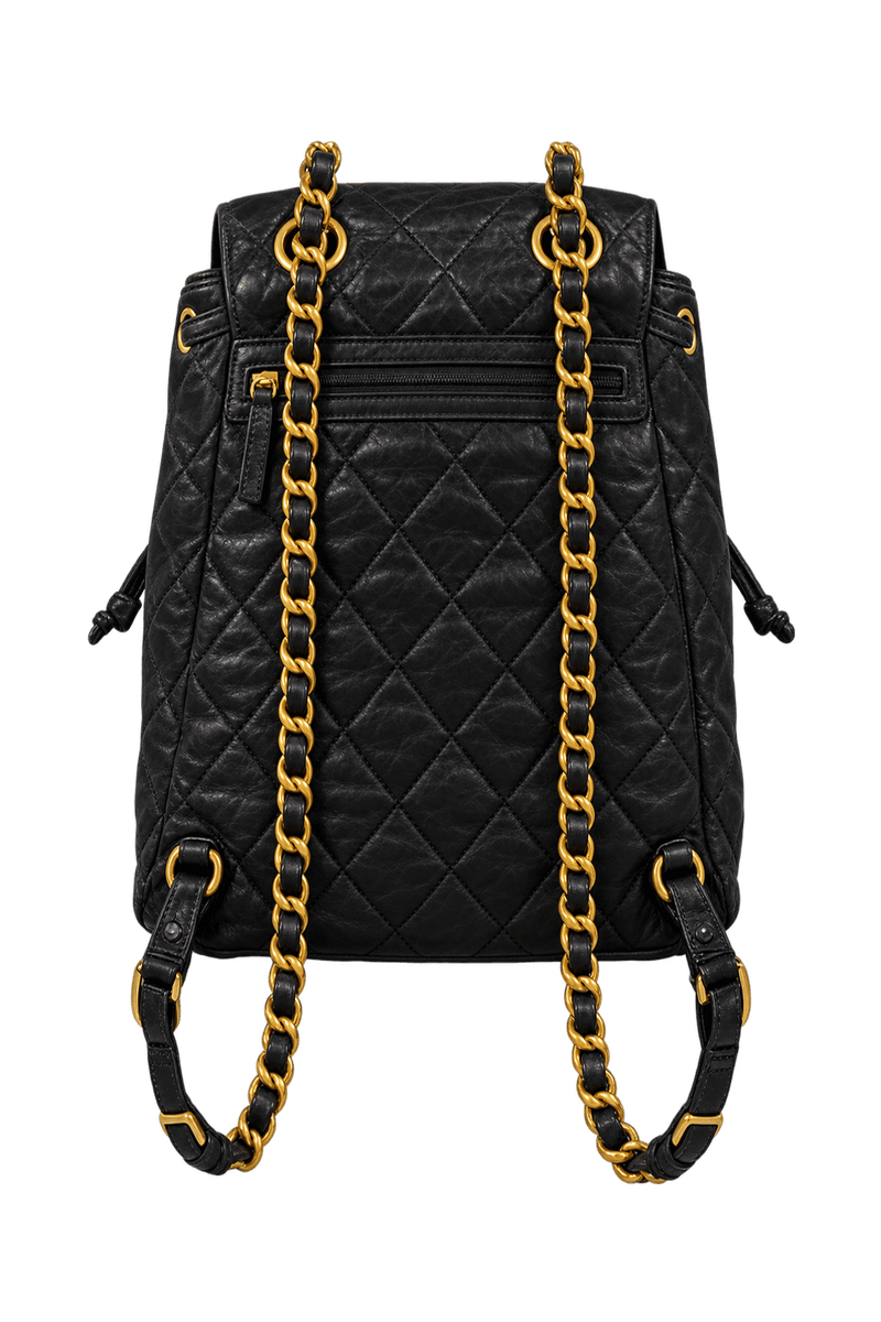 1990s Black Leather Backpack - Back View