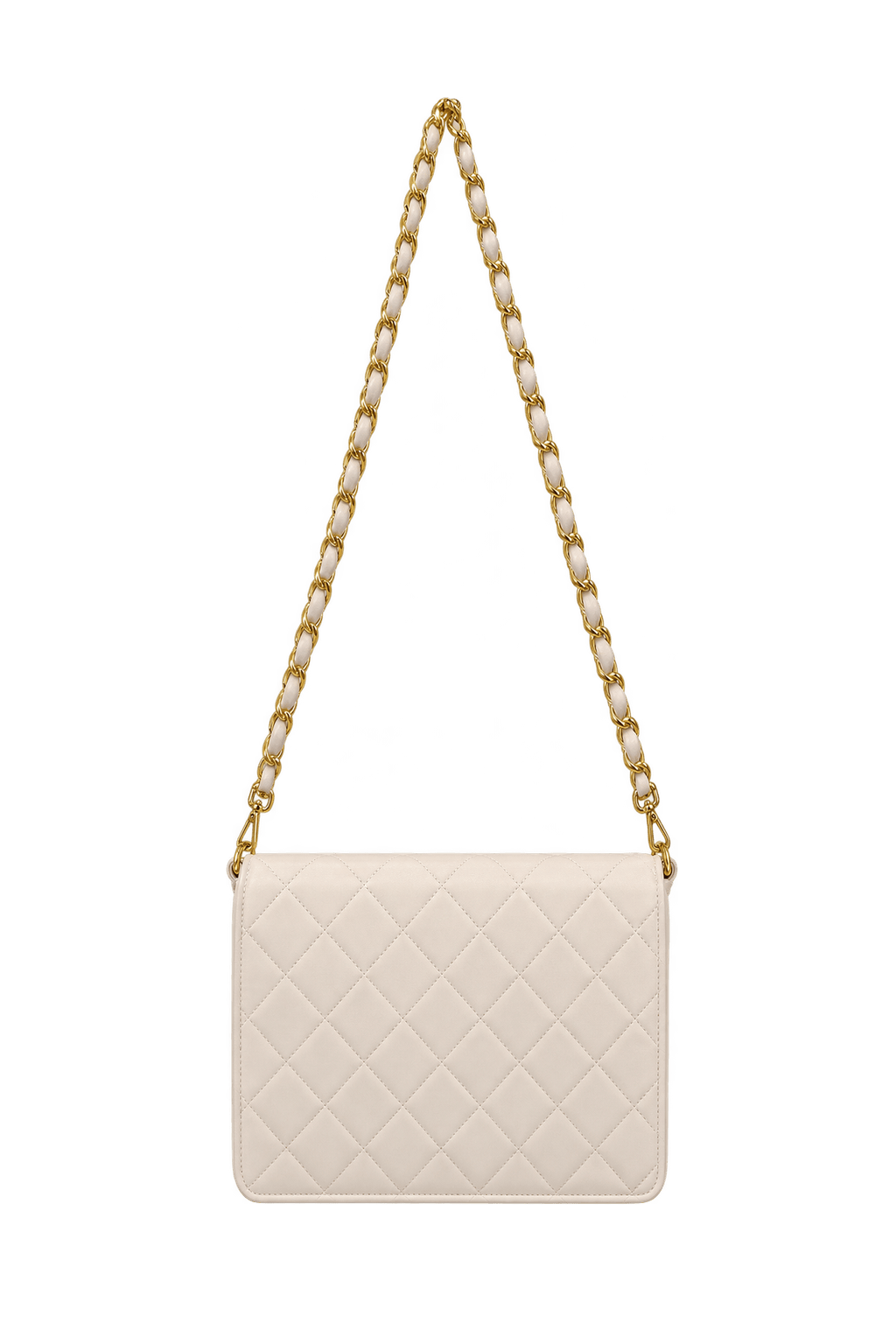 1990s Cream White Leather-like Shoulder Bag - Back View