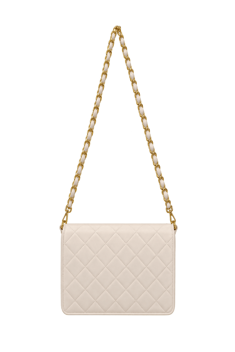1990s Cream White Leather-like Shoulder Bag - Back View