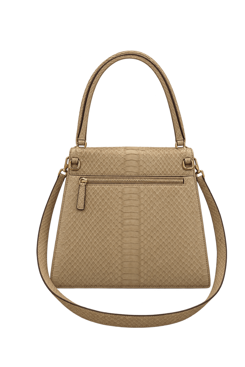 1980s Pale Beige Leather-Like Handbag - Back View