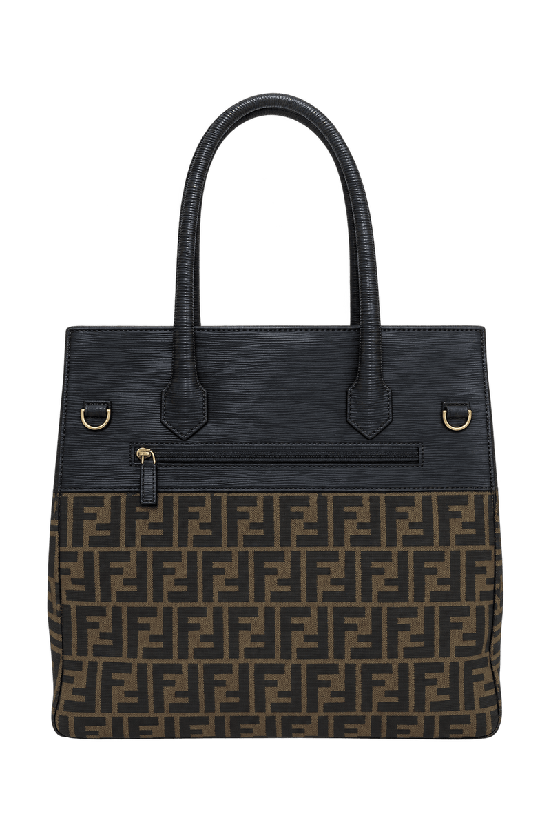 1980s Black Textile Jacquard Tote Bag - Back View