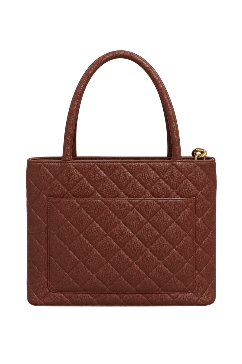 [1980s] Cognac Brown Leather Handbag - Back View