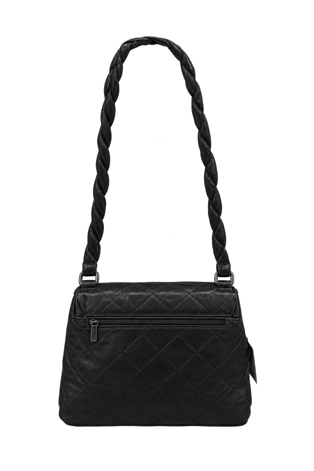 1980s Black Leather Shoulder Bag - Back View