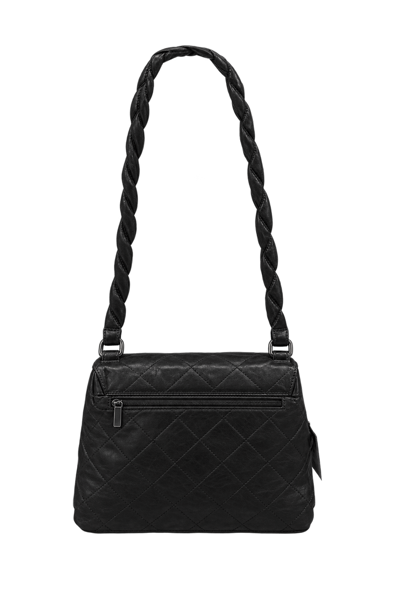 1980s Black Leather Shoulder Bag - Back View