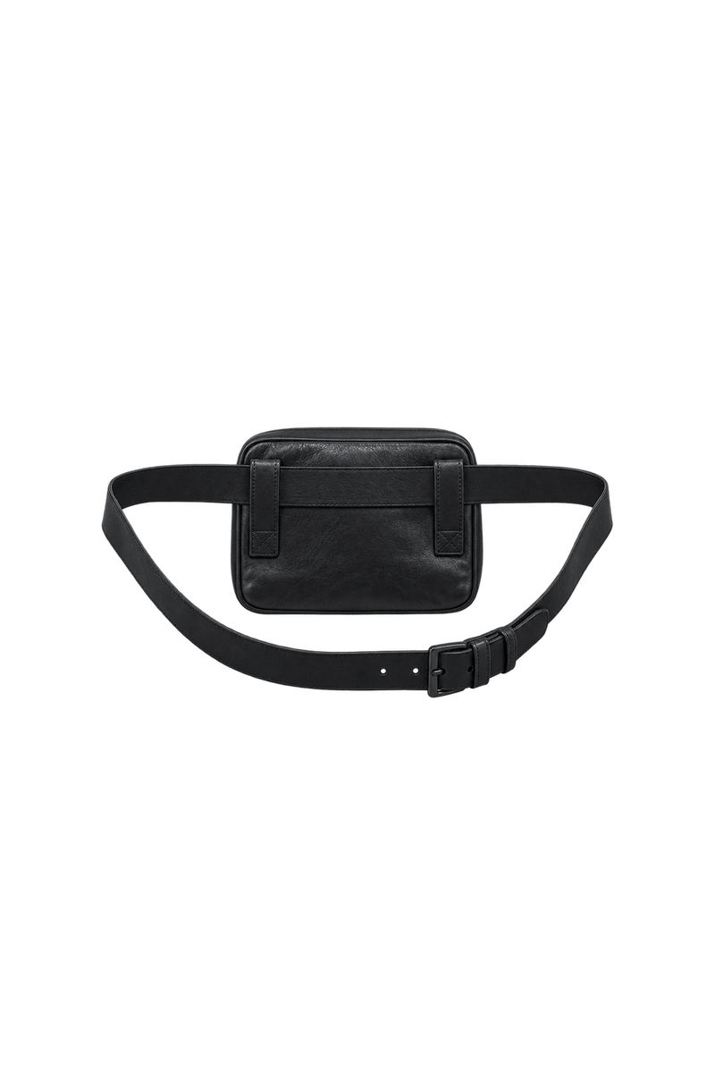 1980s Dark Navy Blue Leather Belt Bag - Back View