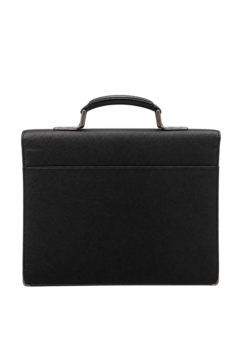 1980s Very Dark Brown Leather Briefcase - Back View