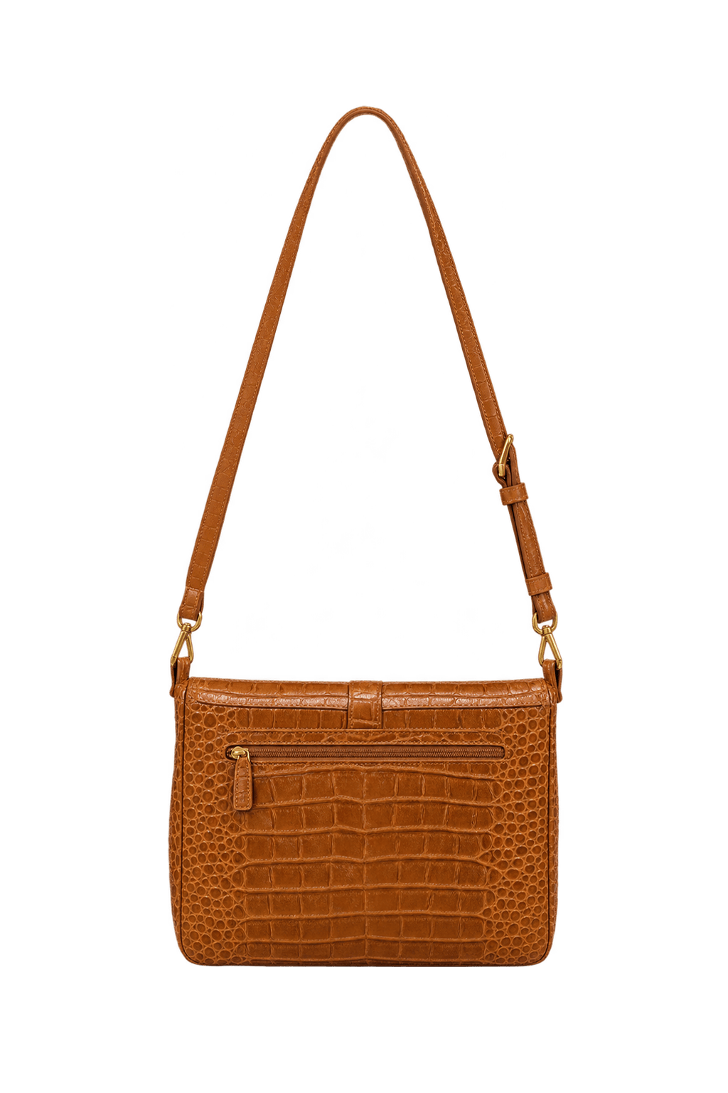 1970s Cognac Brown Leather-like Shoulder Bag - Back View
