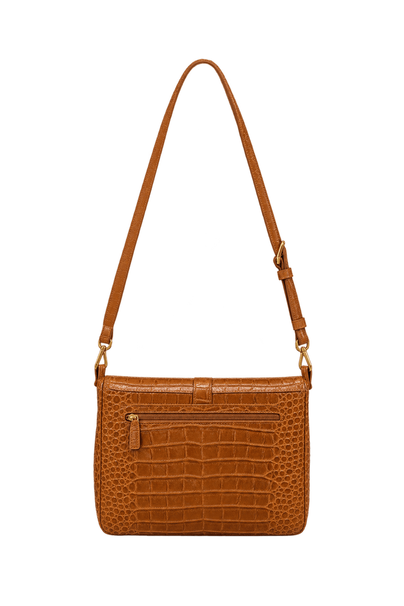 1970s Cognac Brown Leather-like Shoulder Bag - Back View