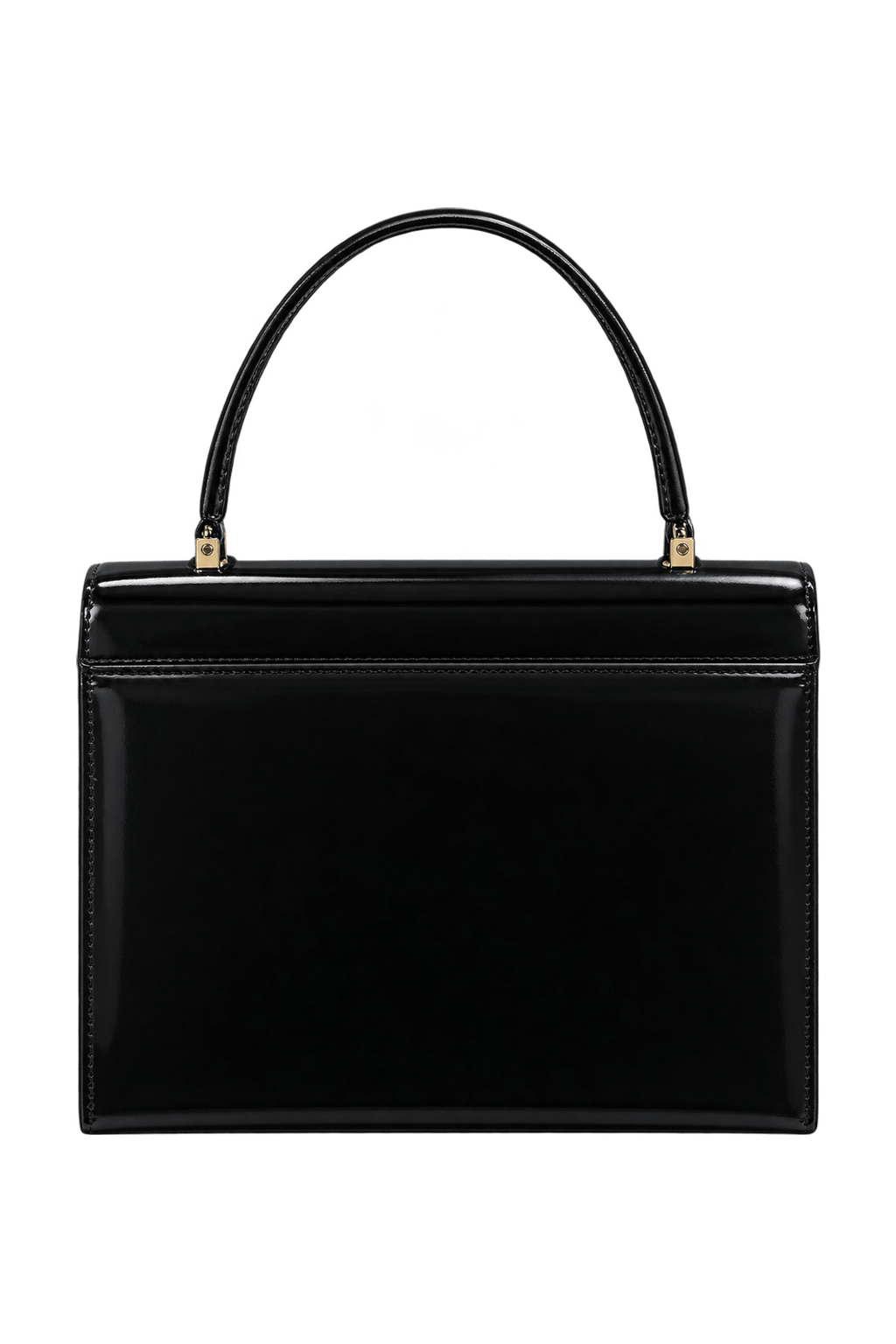 1980s Glossy Black Leather Handbag - Back View