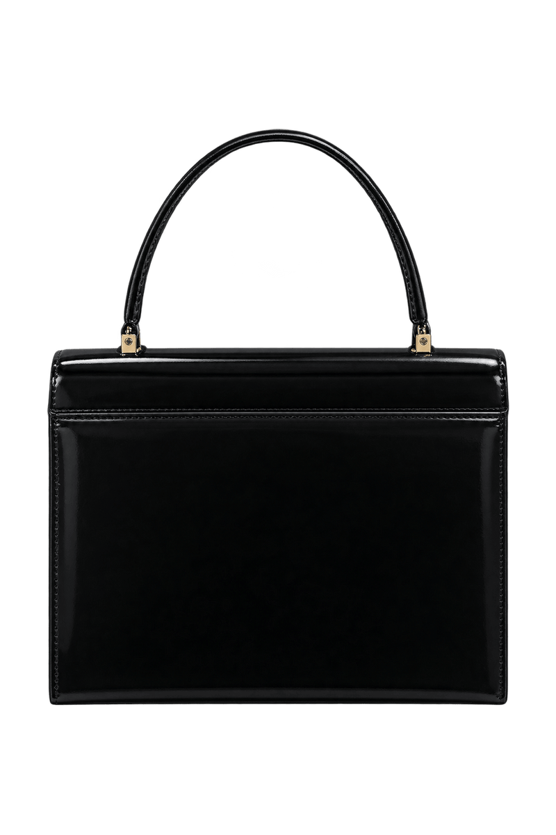 1980s Glossy Black Leather Handbag - Back View