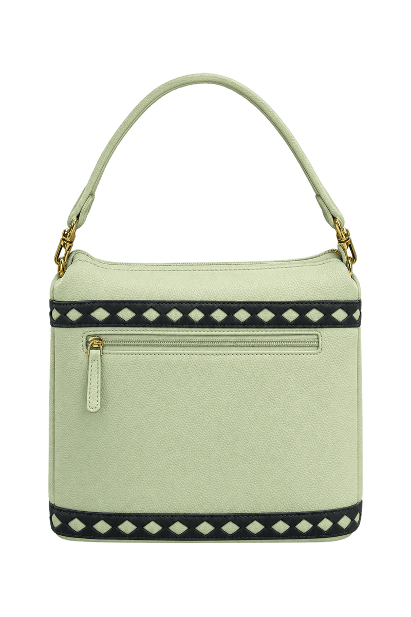 1980s Pale Mint Green Leather-like Handbag - Back View