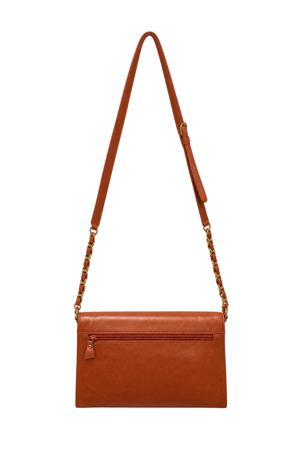 1970s Cognac Brown Leather-like Shoulder Bag - Back View