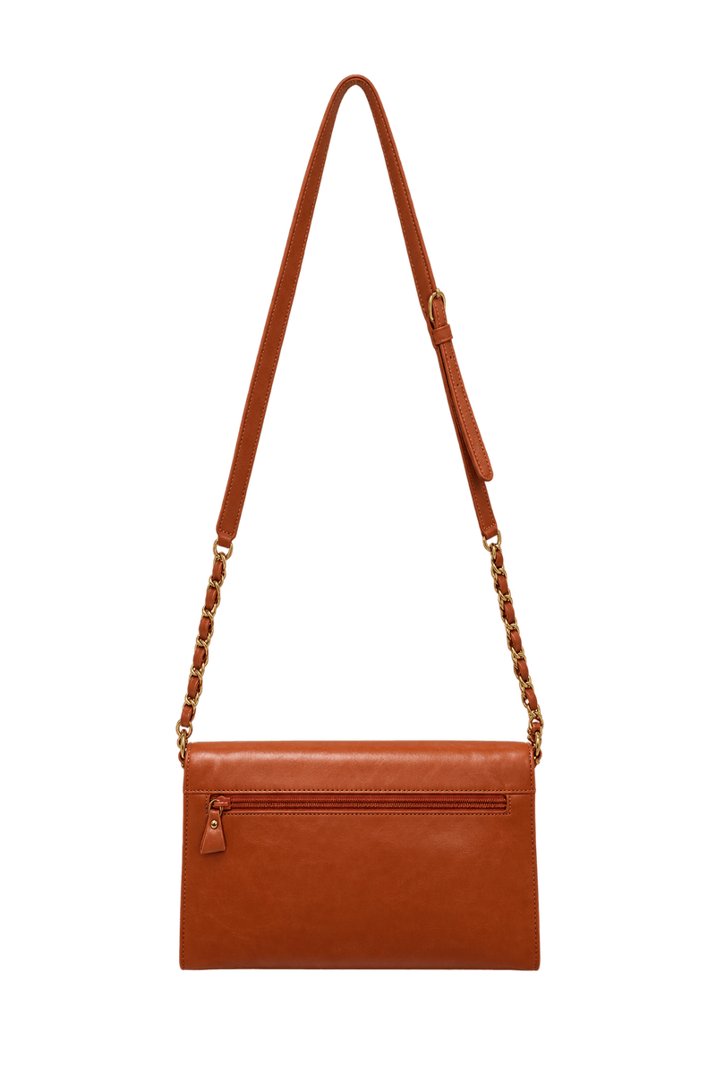 1970s Cognac Brown Leather-like Shoulder Bag - Back View