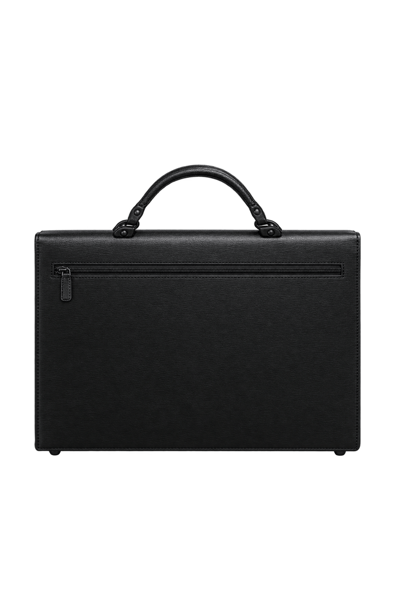 1980s Black Leather Briefcase - Back View