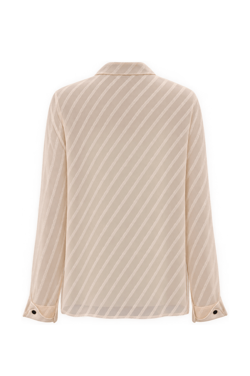1980s Pale Peach Pink Synthetic Chiffon Blouse - Back View