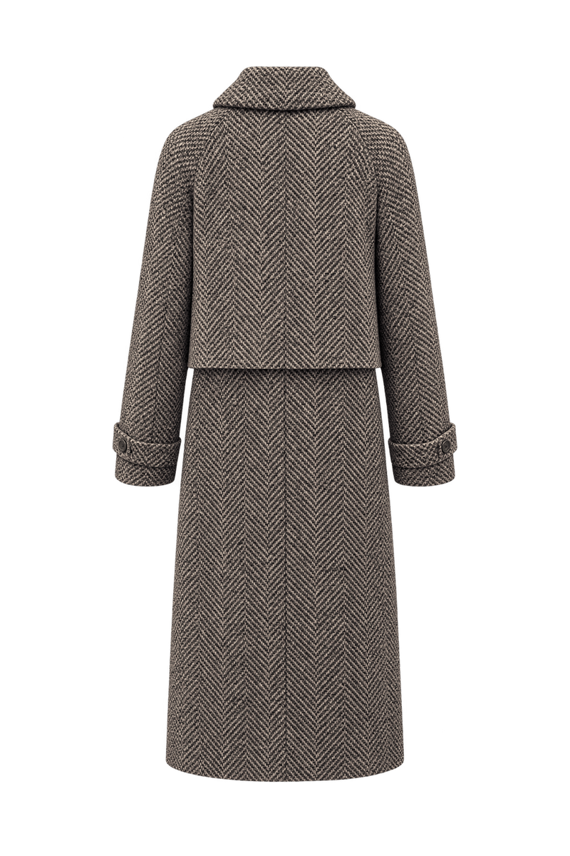 1960s Mottled Taupe Brown Wool Blend Coat - Back View