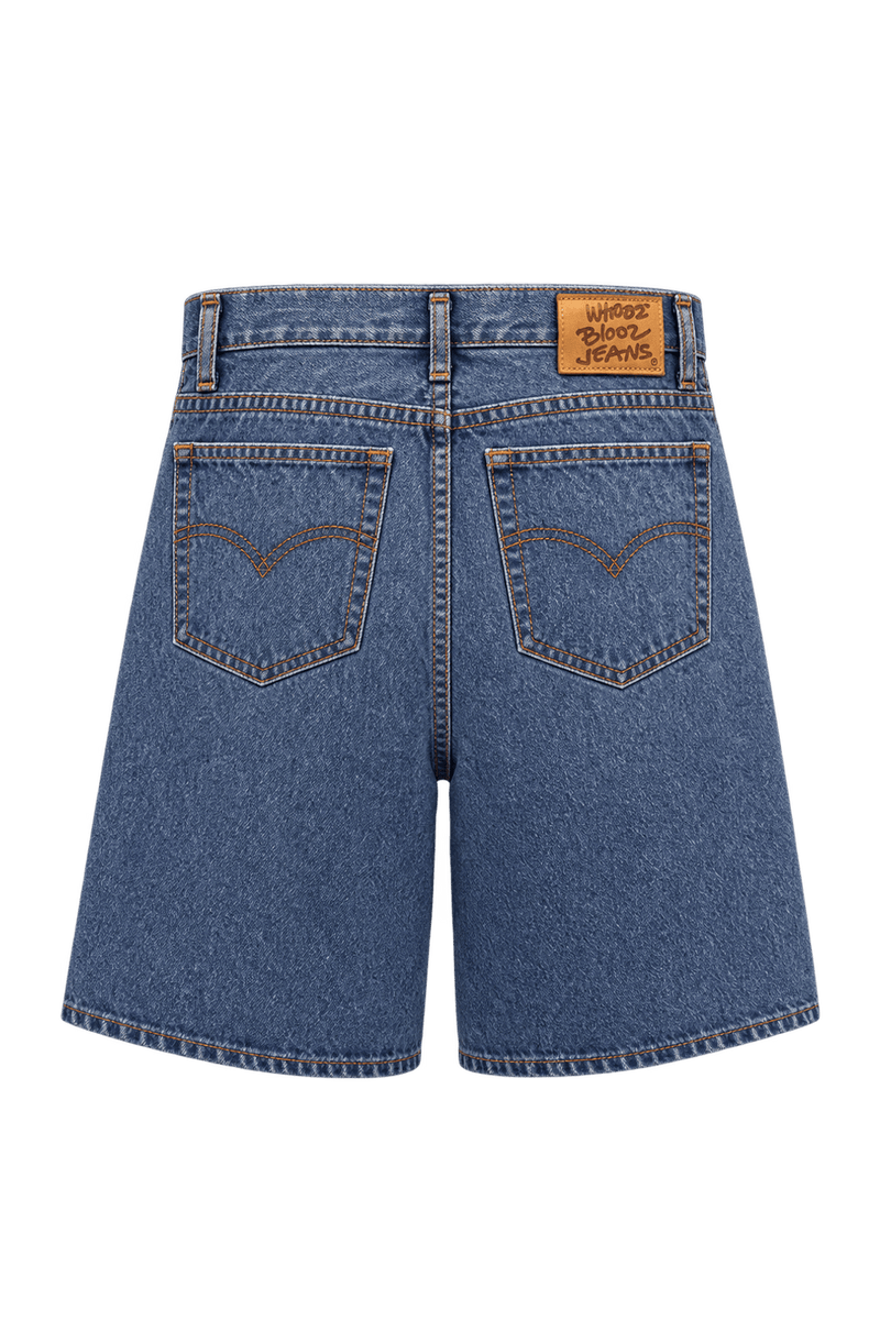 1980s Faded Medium Blue Denim Shorts - Back View