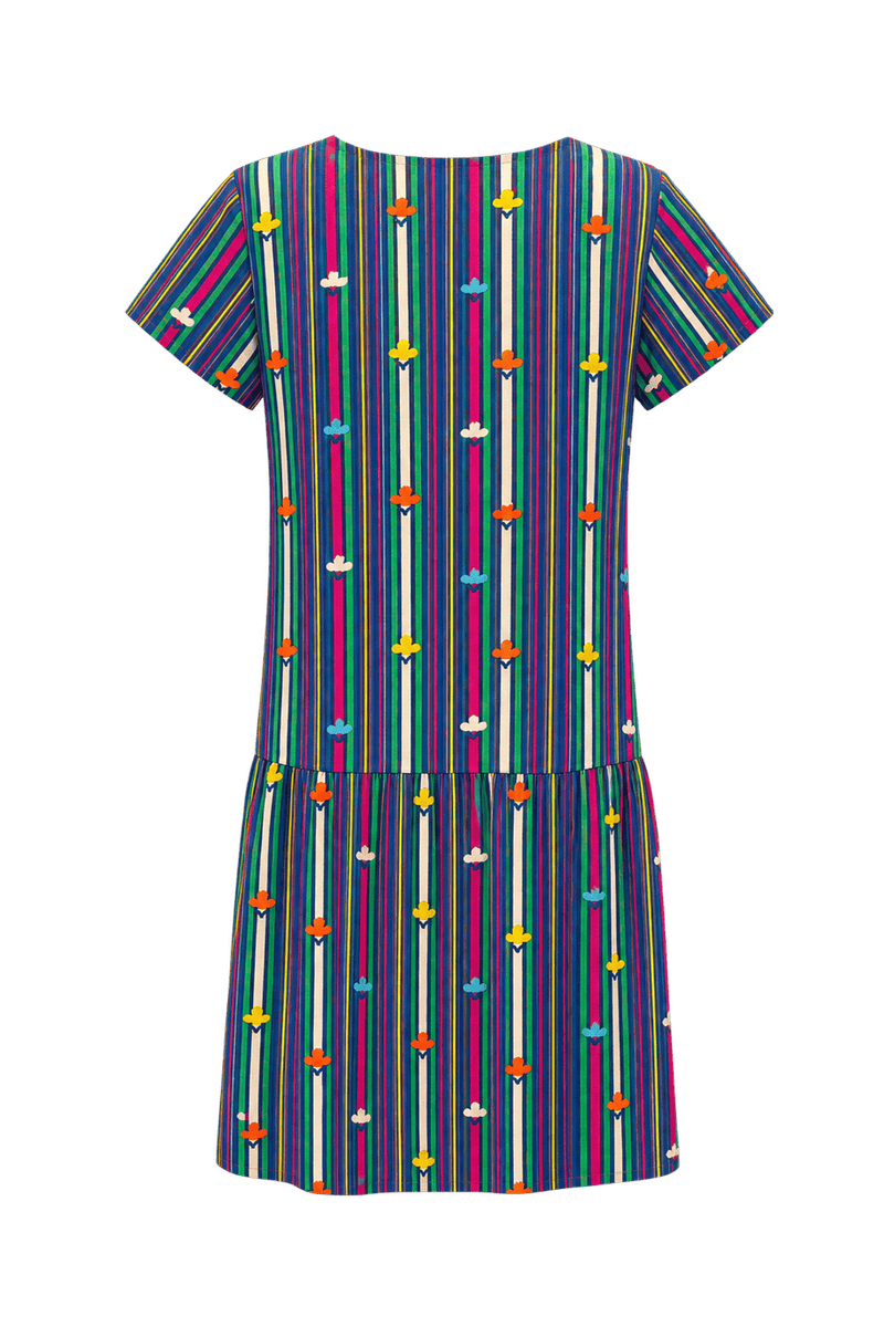 1970s Navy Blue Woven Fabric Dress - Back View