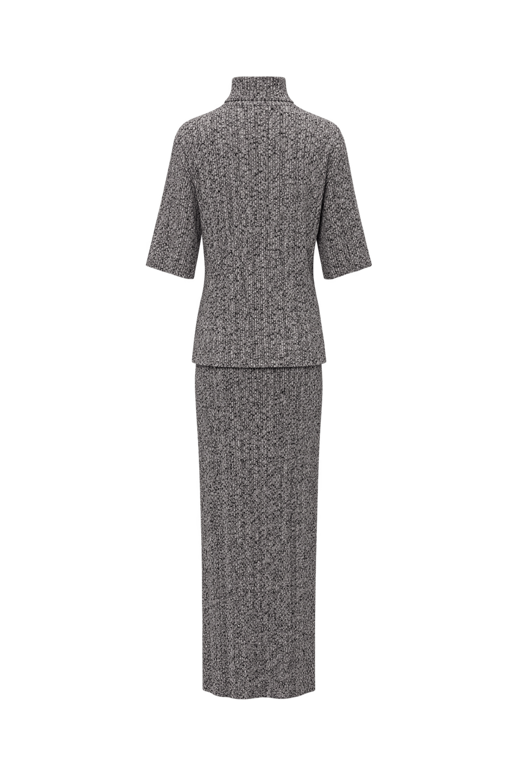1990s Marled Grey Ribbed Knit Matching Top and Skirt Set - Back View