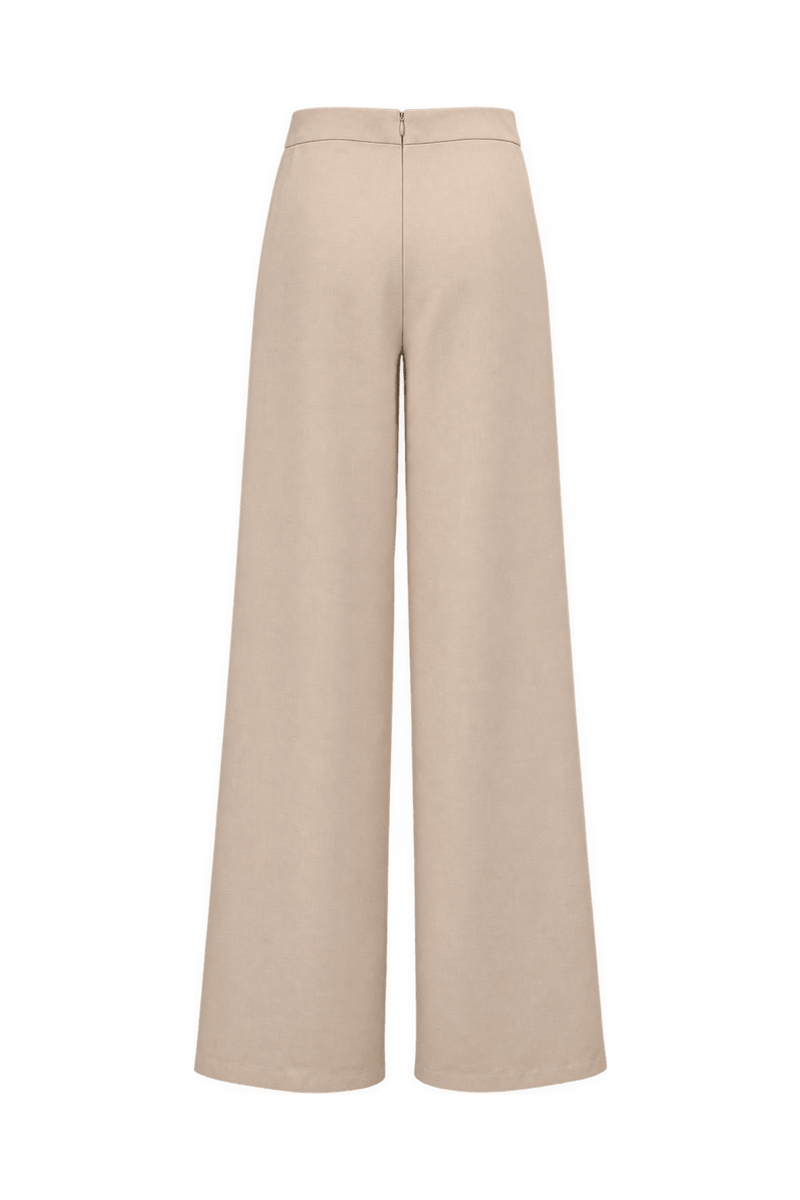 1990s Warm Ivory Woven Wide-Leg Pants - Back View