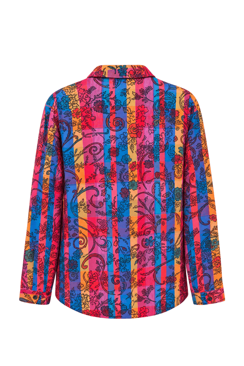 1970s Magenta Pink Woven Blouse - Back View