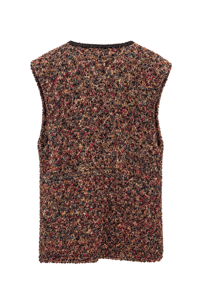 1970s Multicolored Dark Brown Yarn Knit Vest - Back View