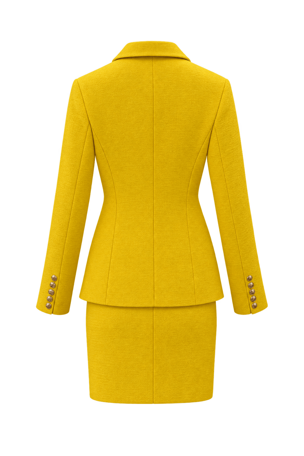 1980s Bright Golden Yellow Woven Fabric Skirt Suit - Back View