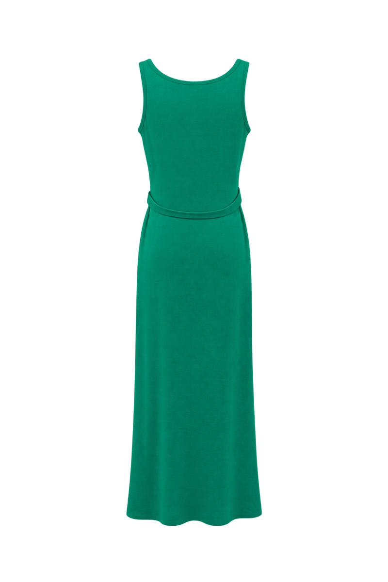 1970s Emerald Green Synthetic Jersey Maxi Dress - Back View