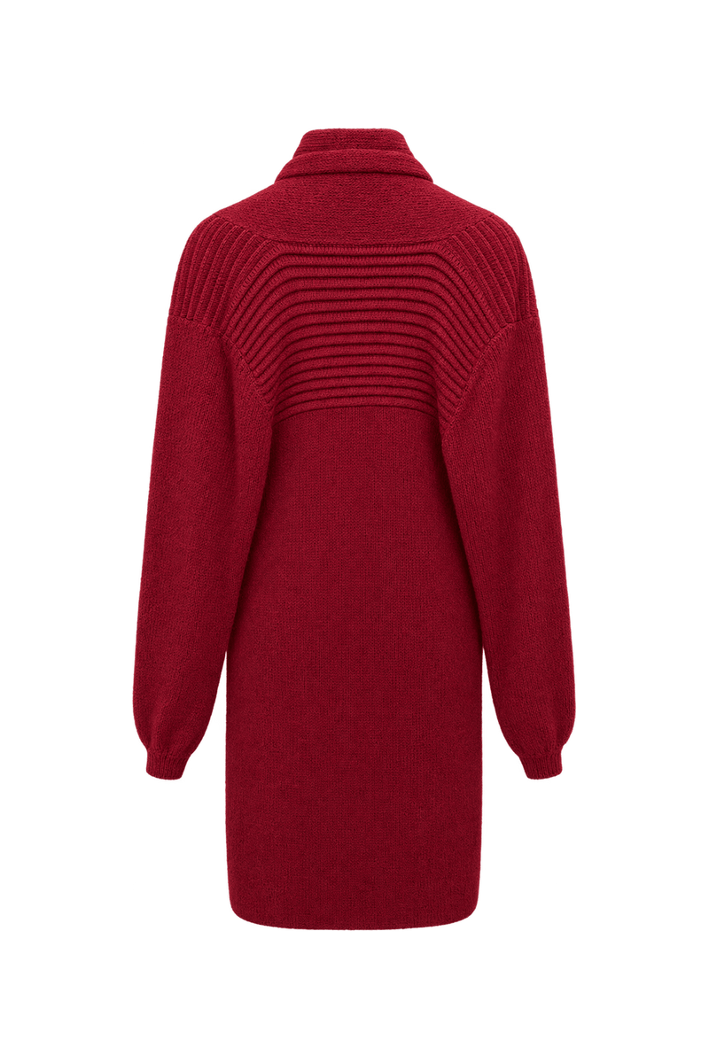 1980s Deep Burgundy Red Yarn Knit Cardigan - Back View